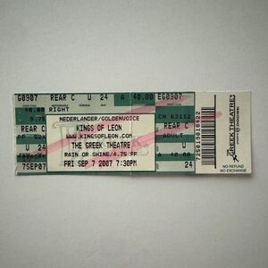 Kings of Leon Ticketstub Greek Theater Los Angeles 9/7/2007 Concert Ticket